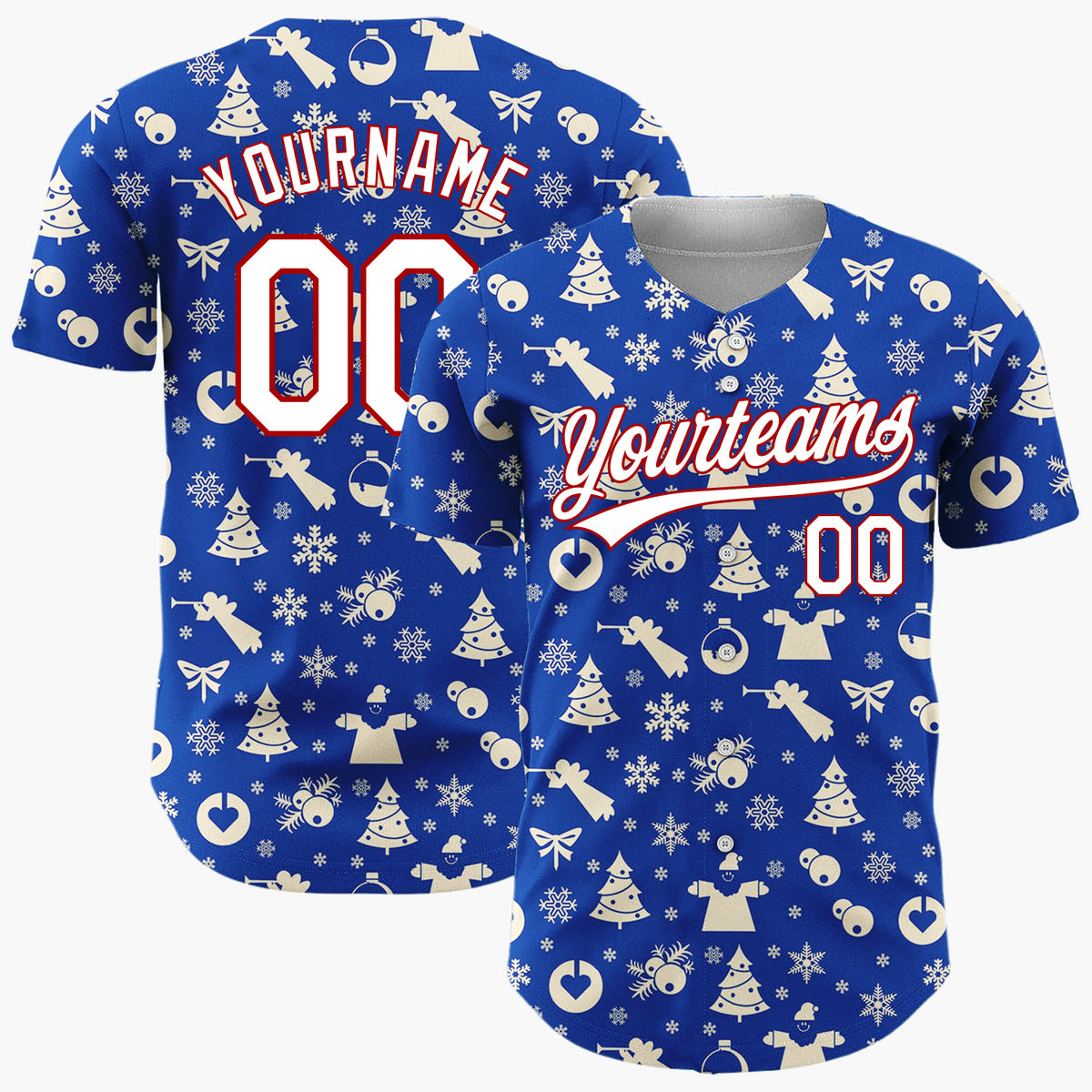 Custom Blue Seasonal Icons Simple Christmas Baseball Jersey