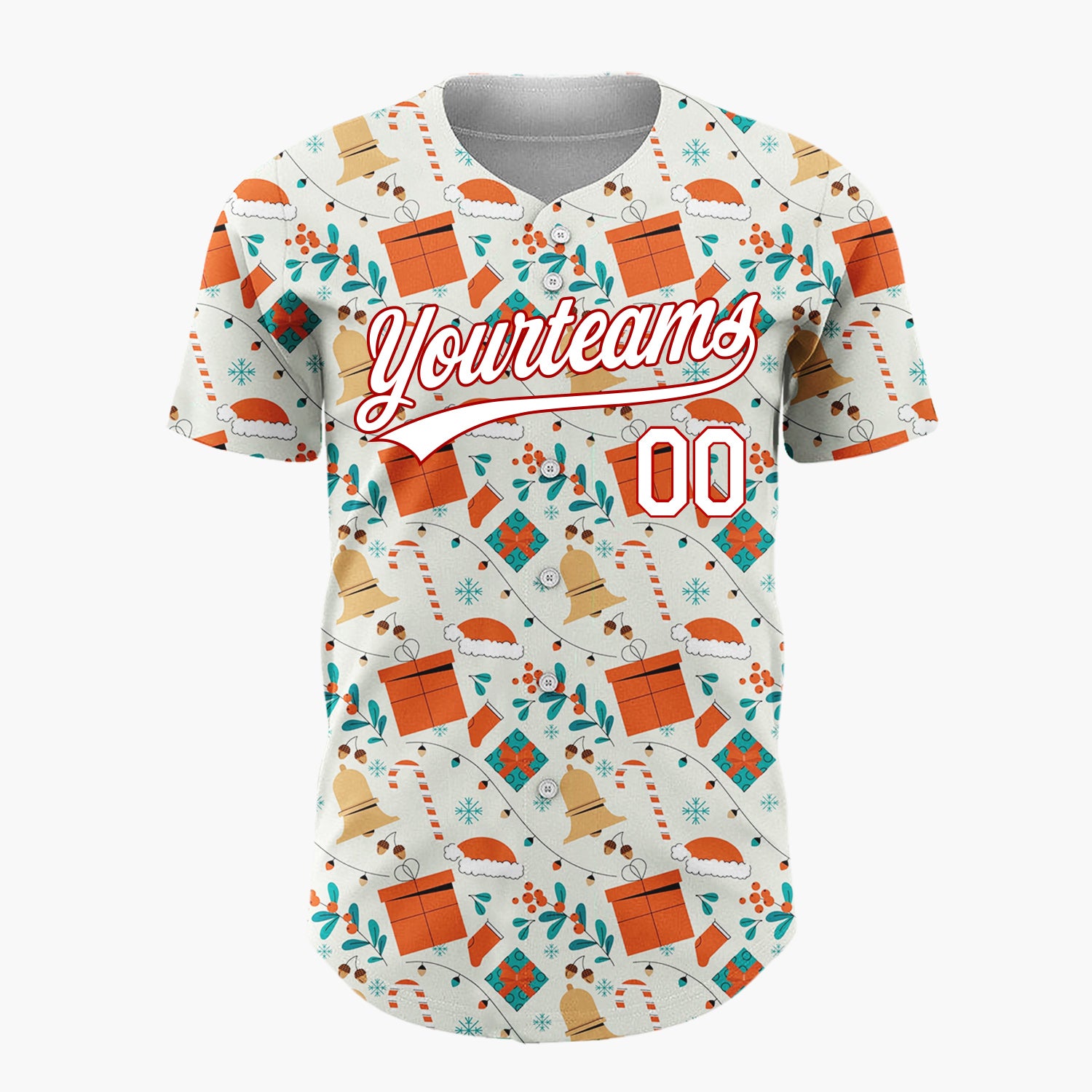 Custom Cream Orange Gift Box Bell Botanical Christmas Baseball Jersey
