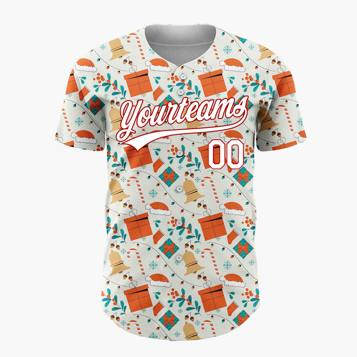 Custom Cream Orange Gift Box Bell Botanical Christmas Baseball Jersey
