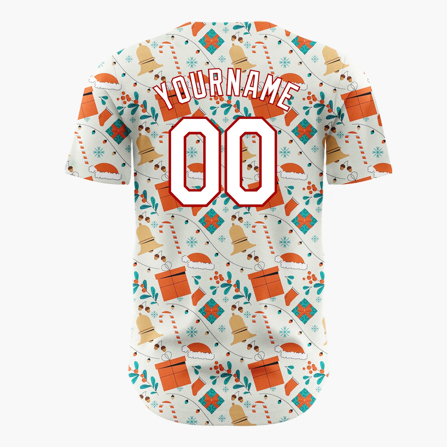 Custom Cream Orange Gift Box Bell Botanical Christmas Baseball Jersey