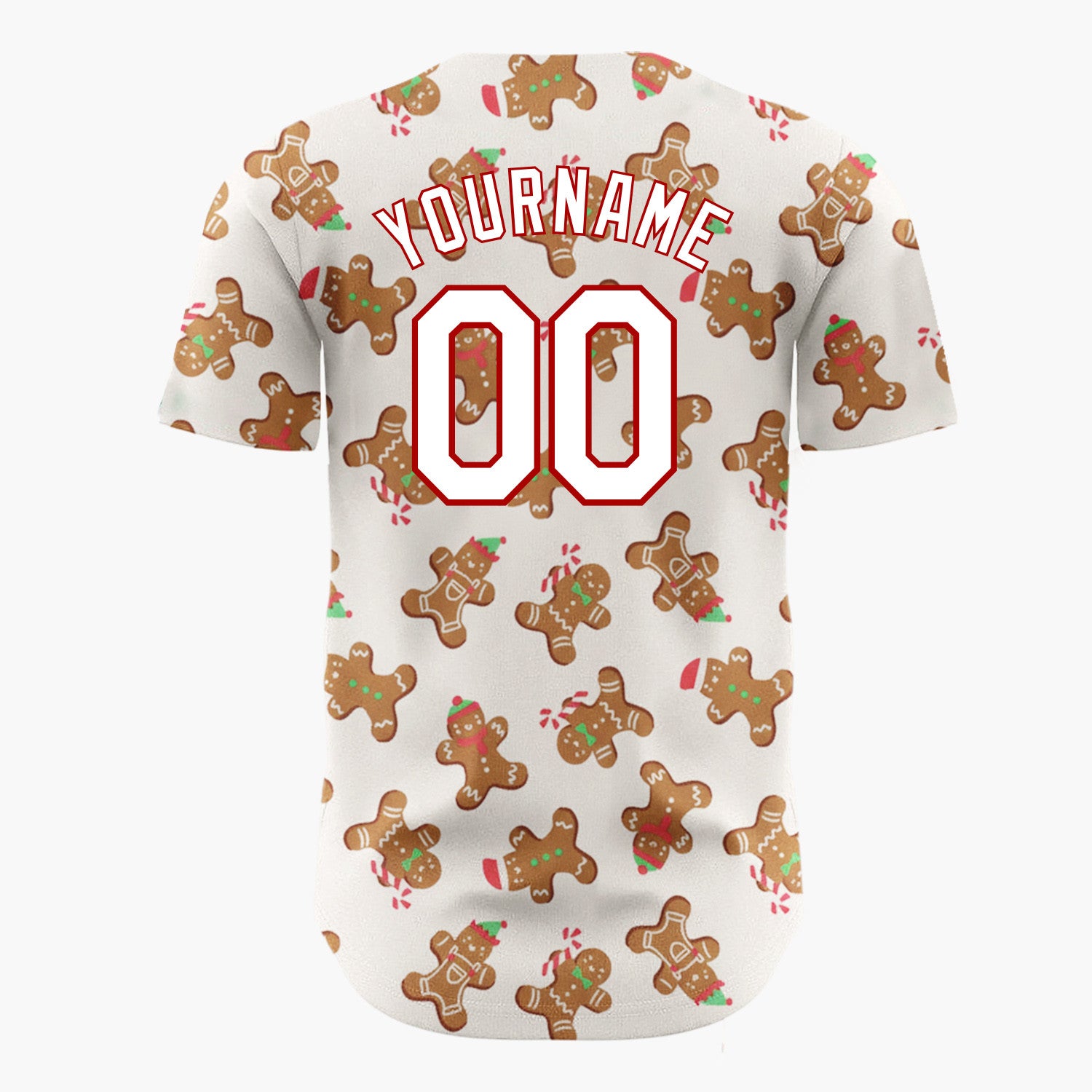 Custom Cream Brown Gingerbread Men Candy Canes And Hats Christmas Baseball Jersey