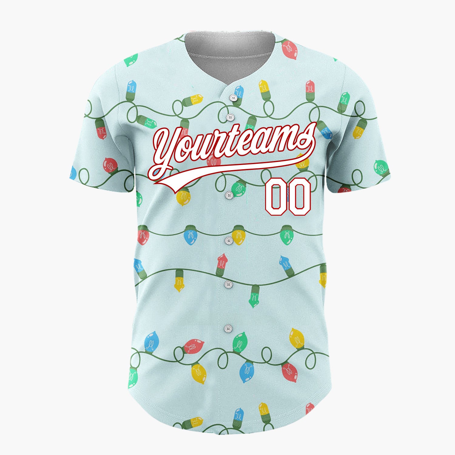 Custom Blue Pastel Wavy Christmas Lights Pattern Christmas Baseball Jersey