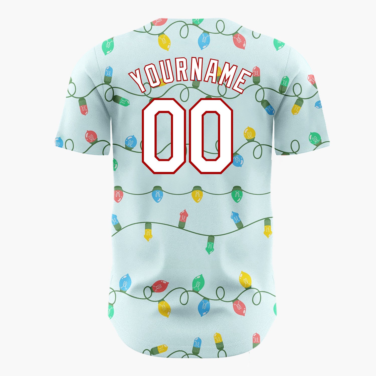 Custom Blue Pastel Wavy Christmas Lights Pattern Christmas Baseball Jersey