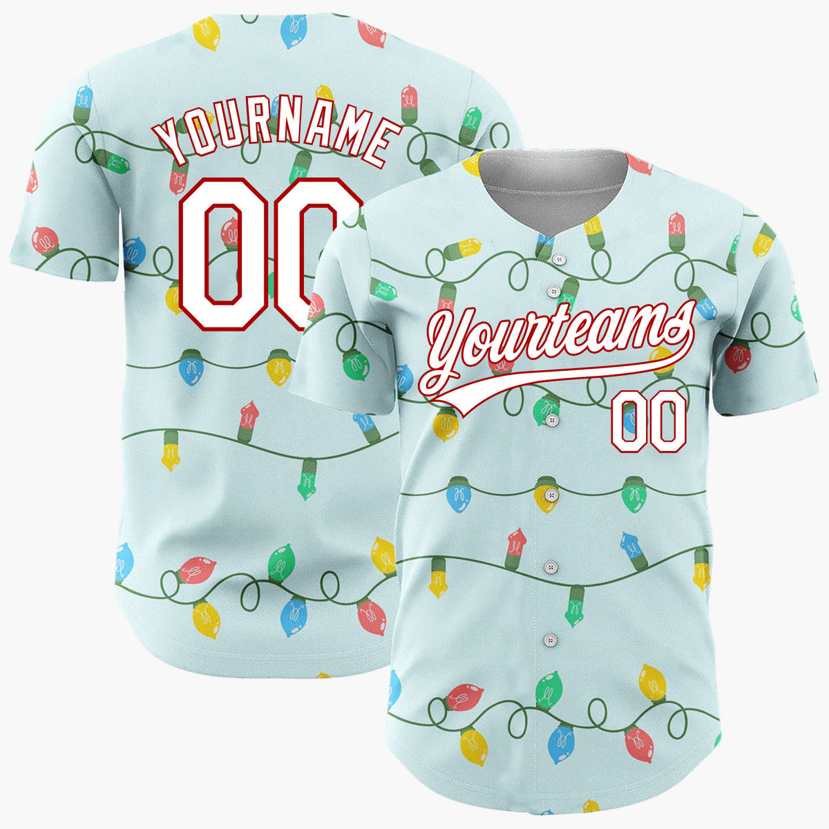 Custom Blue Pastel Wavy Christmas Lights Pattern Christmas Baseball Jersey