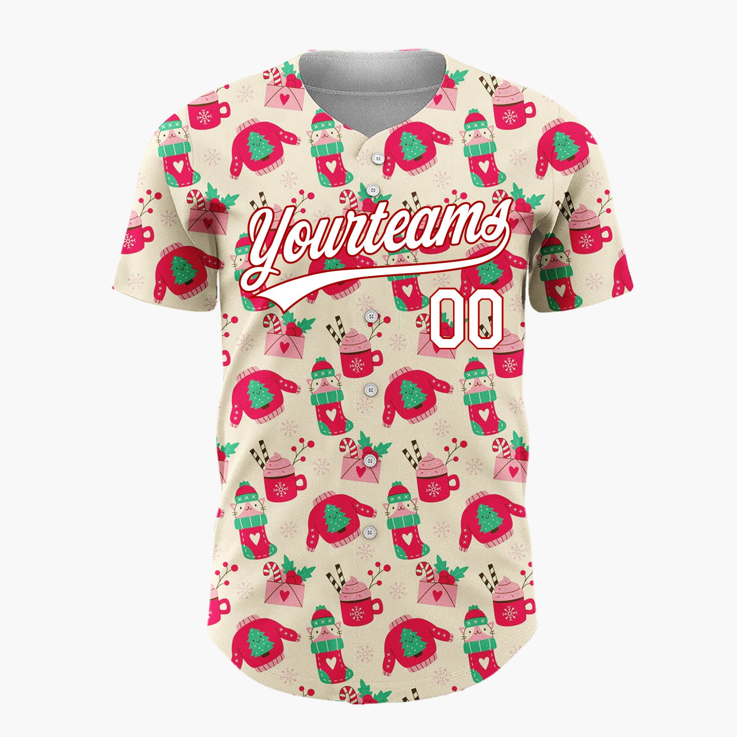 Custom Cream Pink Red Cute Cozy Items Christmas Baseball Jersey