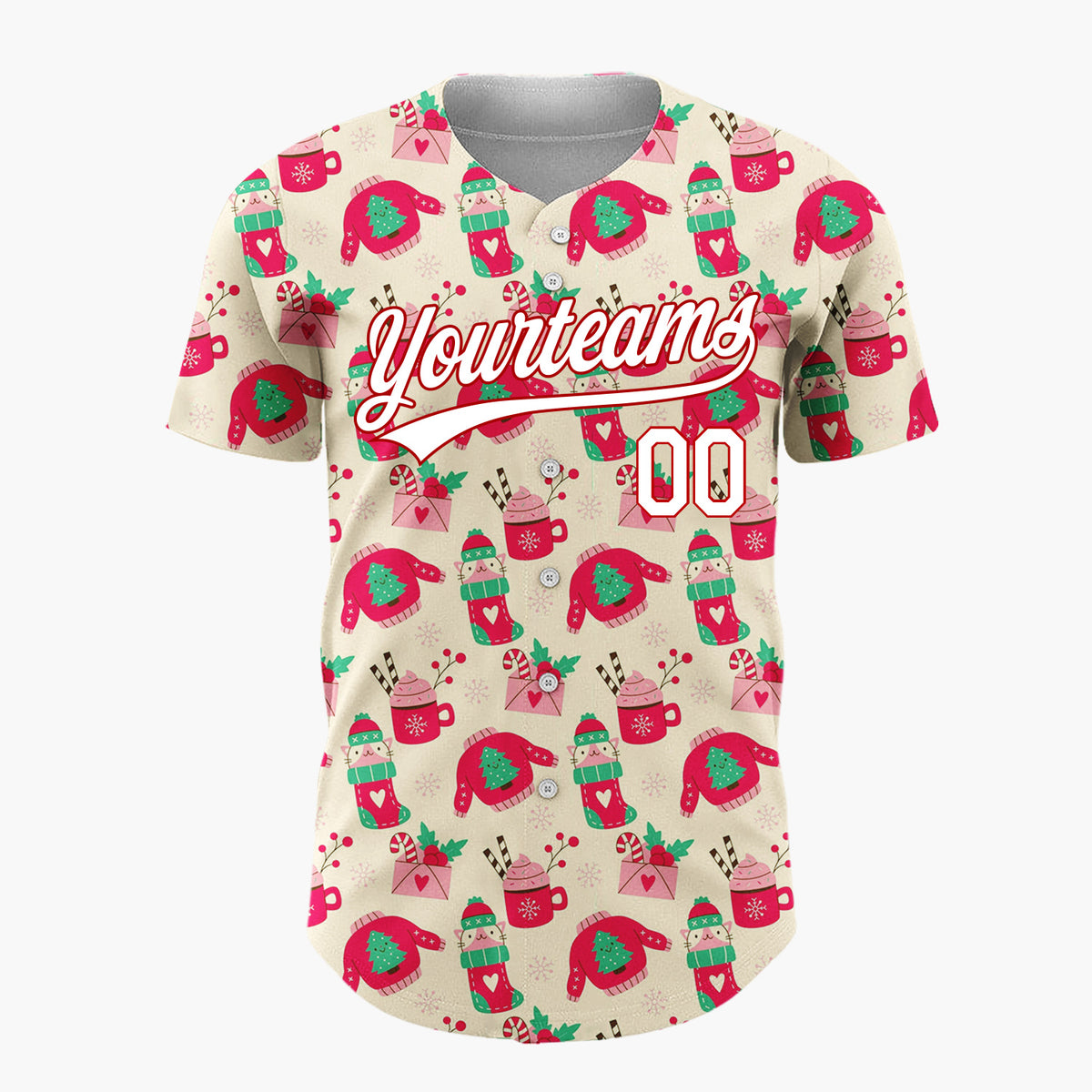 Custom Cream Pink Red Cute Cozy Items Christmas Baseball Jersey