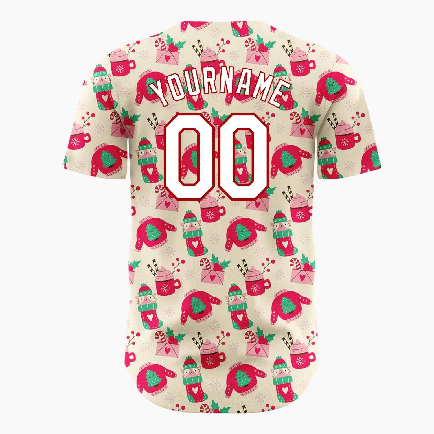 Custom Cream Pink Red Cute Cozy Items Christmas Baseball Jersey