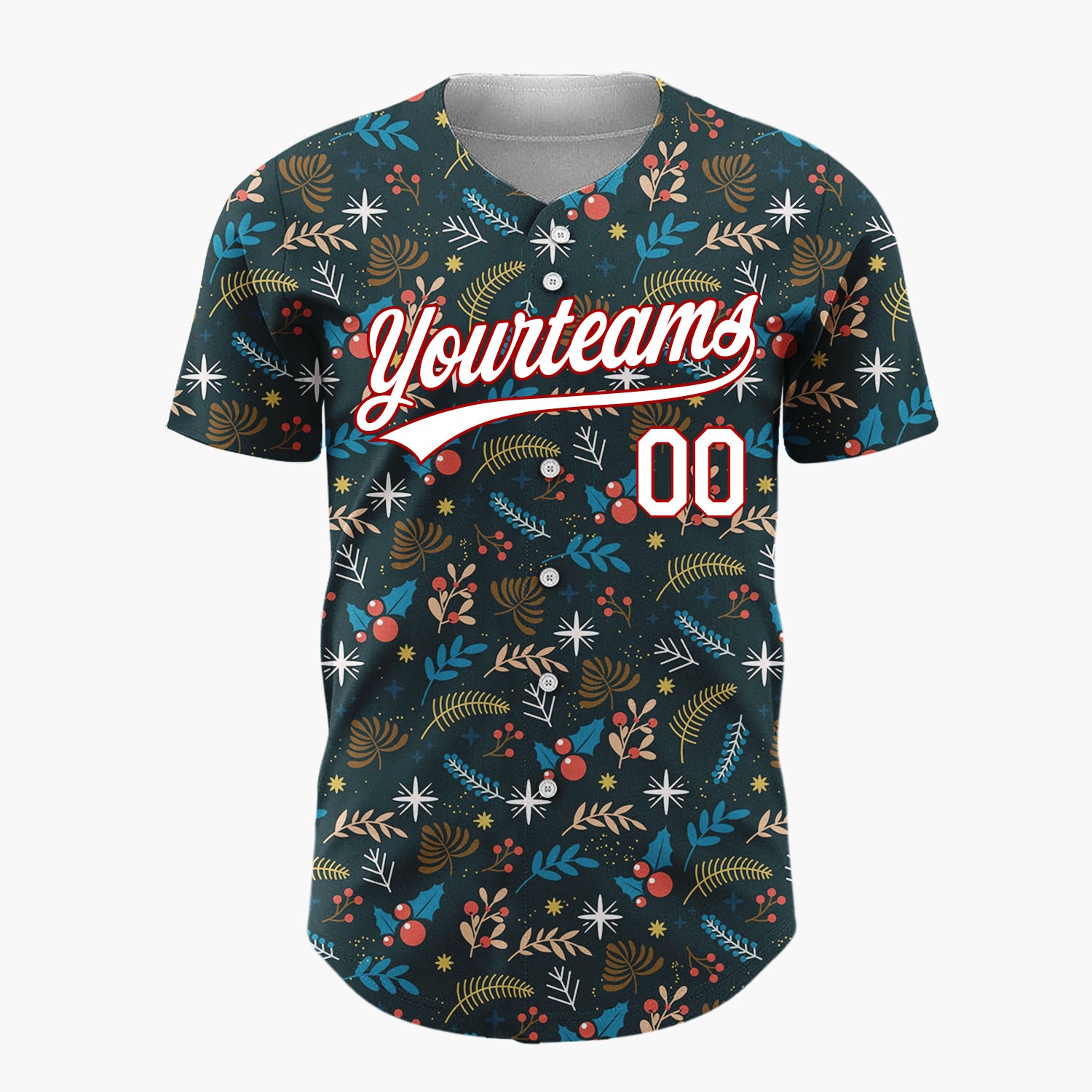 Custom Dark Blue Christmas Foliage Stars Cartoon Pattern Christmas Baseball Jersey