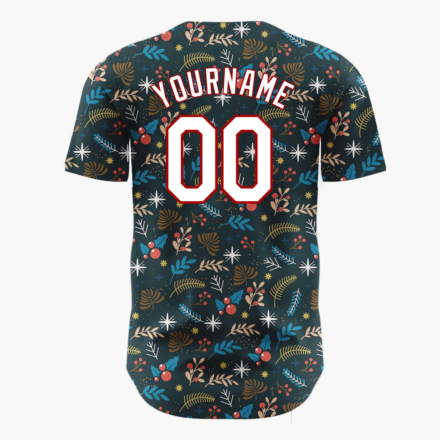 Custom Dark Blue Christmas Foliage Stars Cartoon Pattern Christmas Baseball Jersey