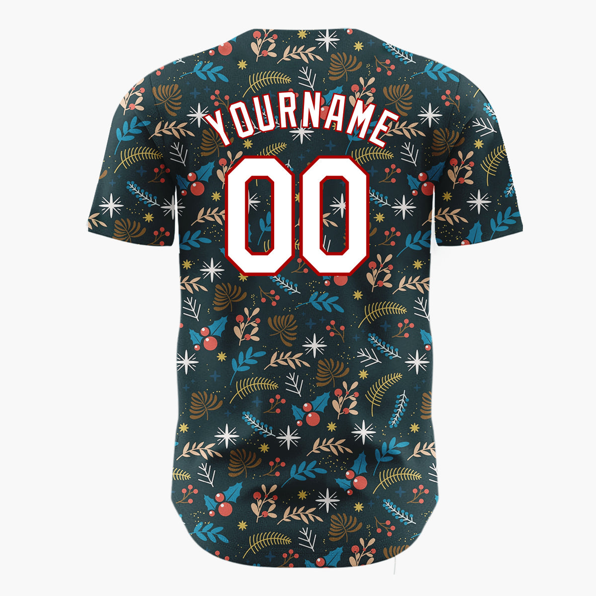 Custom Dark Blue Christmas Foliage Stars Cartoon Pattern Christmas Baseball Jersey