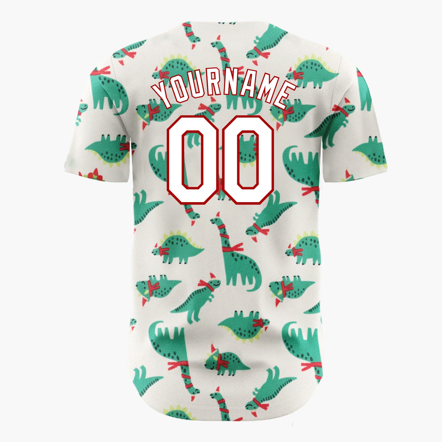 Custom Cream Green Dinosaurs With Scarves Cute Christmas Baseball Jersey