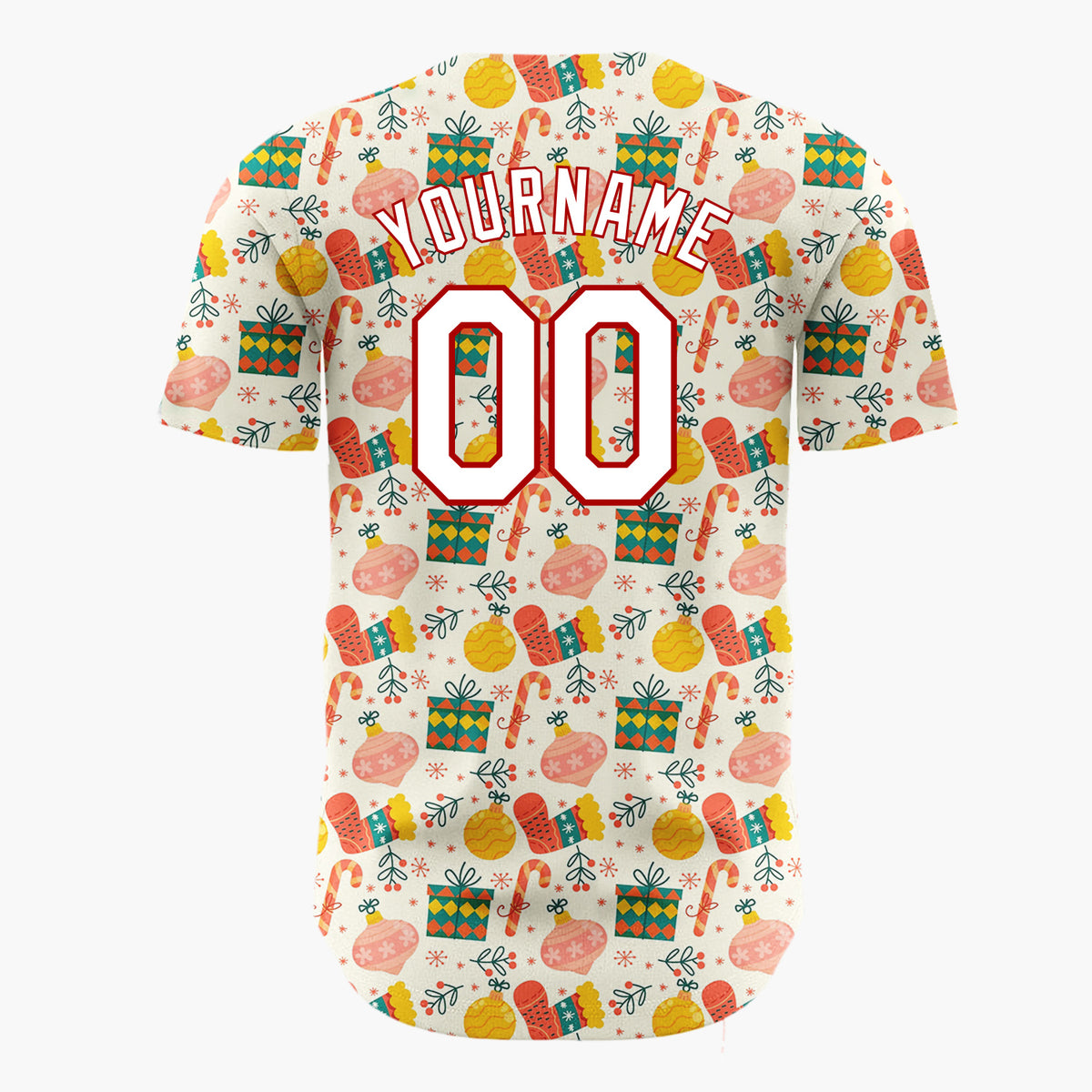 Custom Cream Green Red Mittens Gifts And Candy Canes Cozy Christmas Baseball Jersey