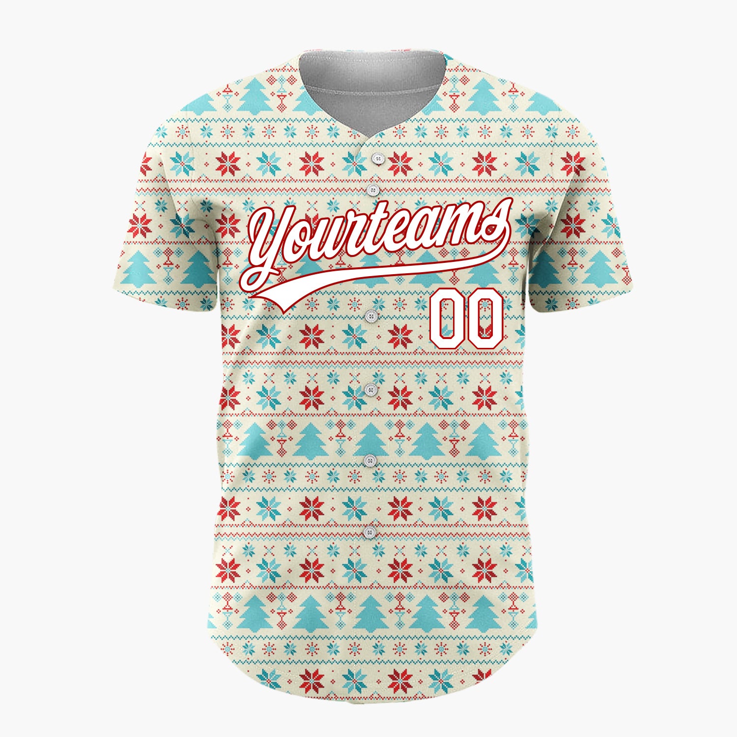 Custom Cream Snowflakes And Christmas Trees Nordic Fair Isle Christmas Baseball Jersey
