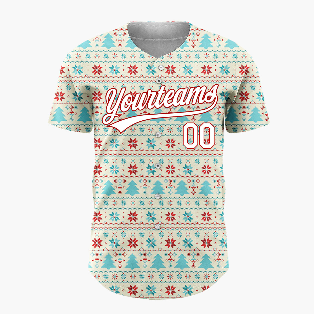 Custom Cream Snowflakes And Christmas Trees Nordic Fair Isle Christmas Baseball Jersey