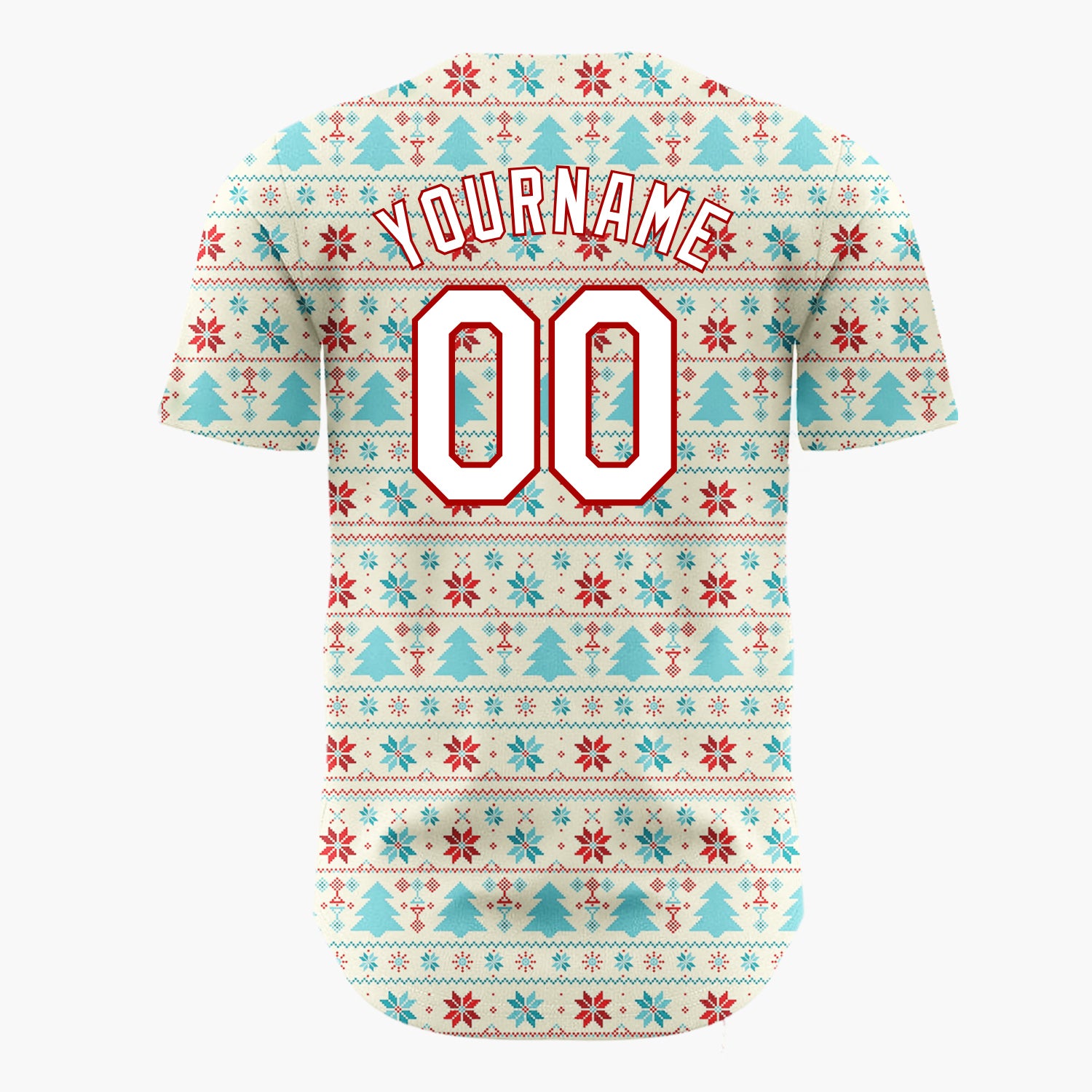 Custom Cream Snowflakes And Christmas Trees Nordic Fair Isle Christmas Baseball Jersey