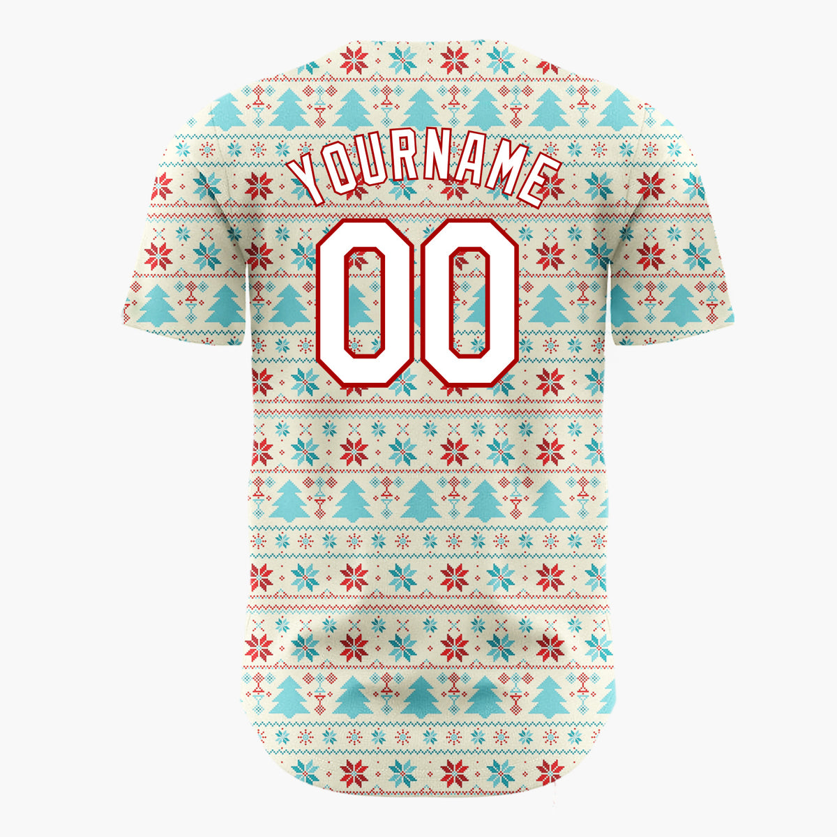 Custom Cream Snowflakes And Christmas Trees Nordic Fair Isle Christmas Baseball Jersey