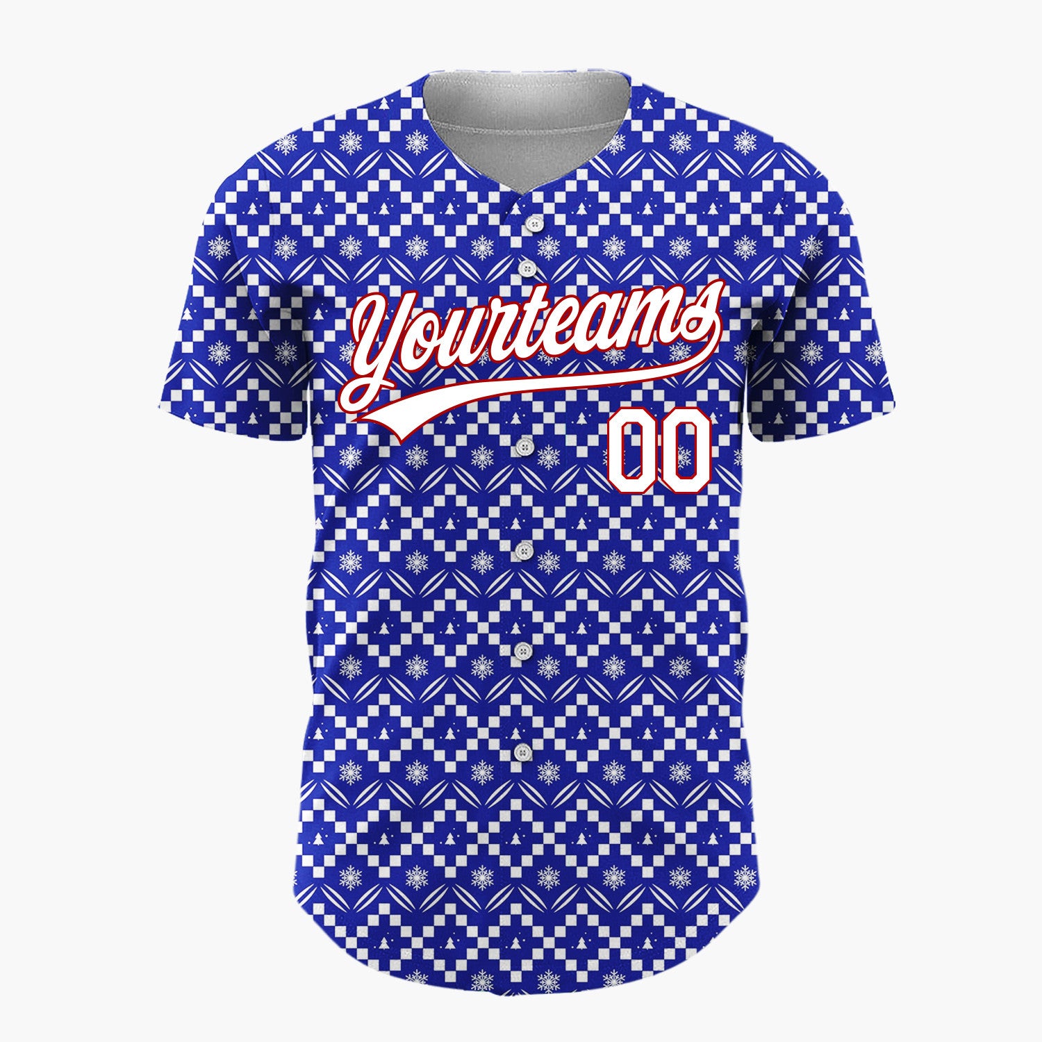 Custom Blue Christmas Trees Geometric Nordic Fair Isle Christmas Baseball Jersey
