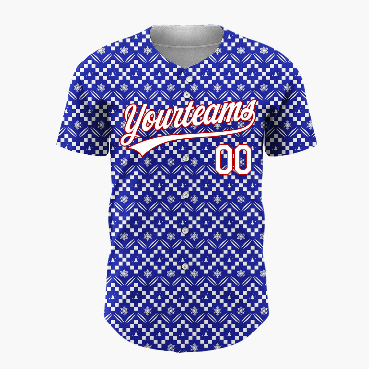 Custom Blue Christmas Trees Geometric Nordic Fair Isle Christmas Baseball Jersey