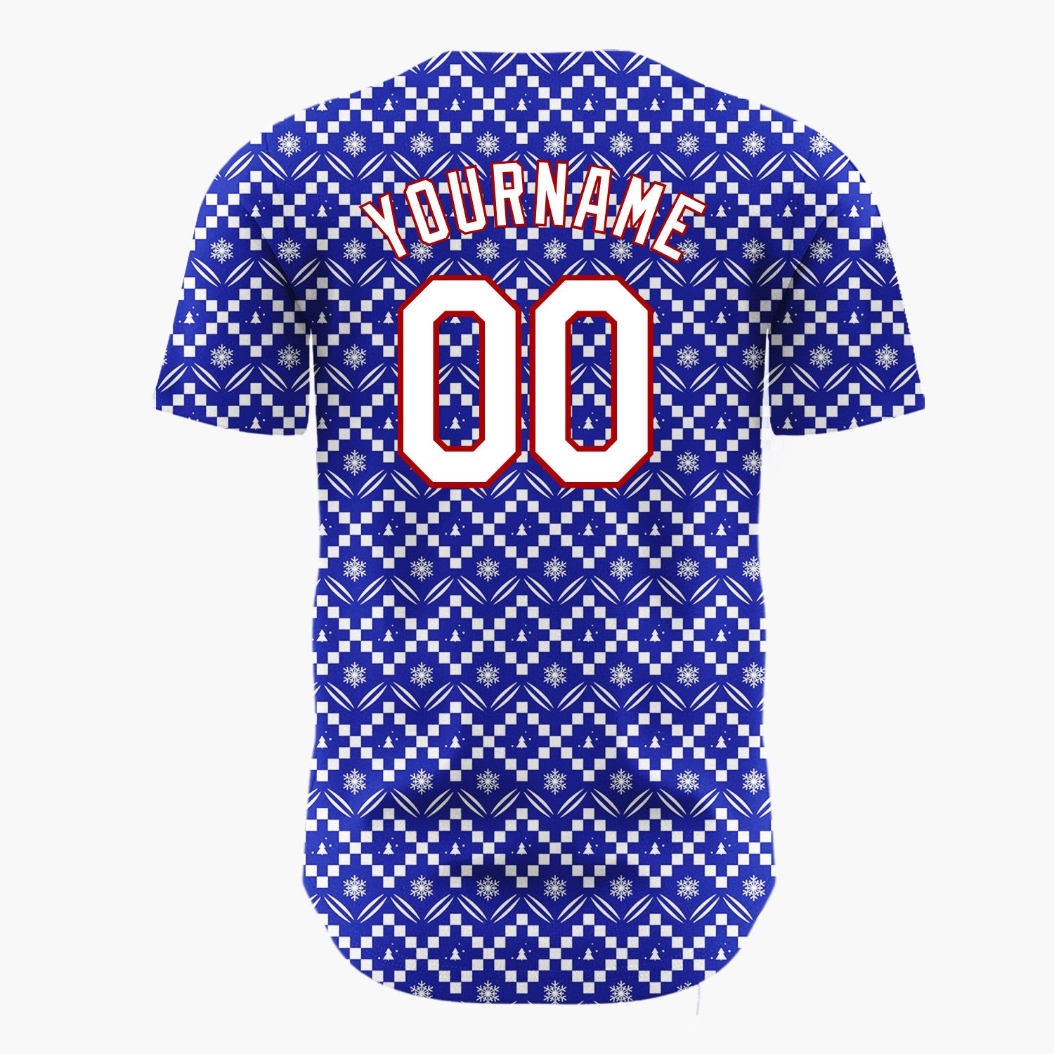 Custom Blue Christmas Trees Geometric Nordic Fair Isle Christmas Baseball Jersey