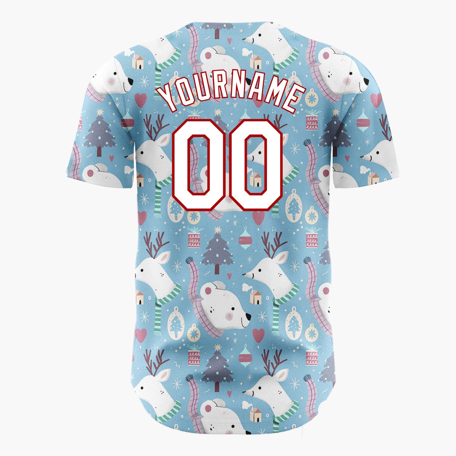 Custom Blue Reindeer Polar Bears Cute Winter Pattern Christmas Baseball Jersey