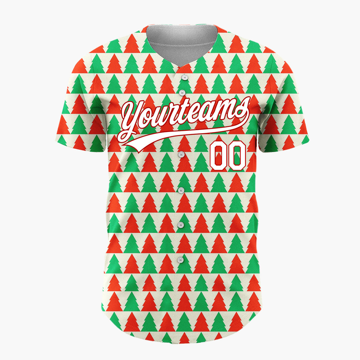 Custom Cream Red Green Christmas Tree Stripes Simple Pattern Christmas Baseball Jersey
