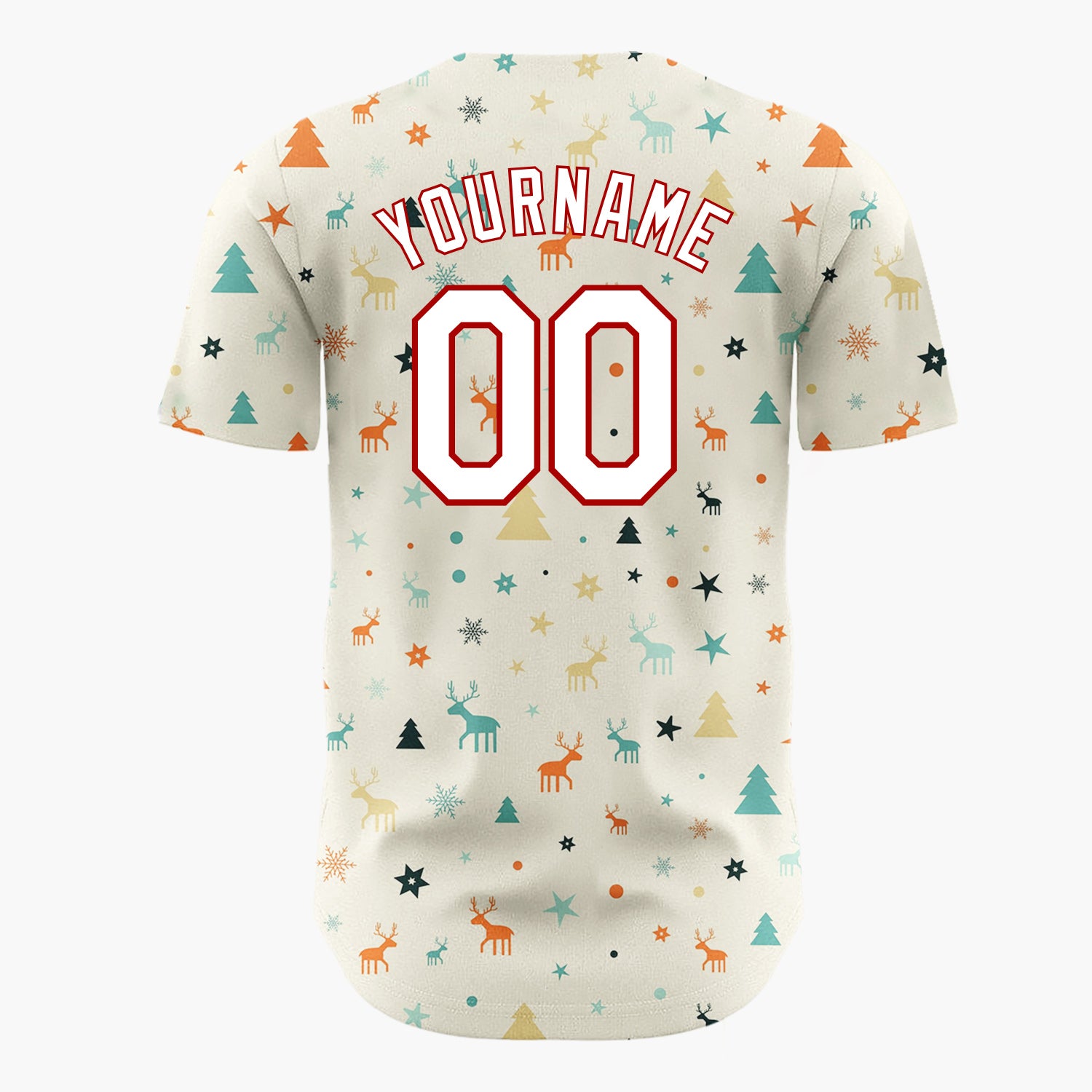 Custom Cream Mid Century Modern Deer Trees Retro Christmas Baseball Jersey