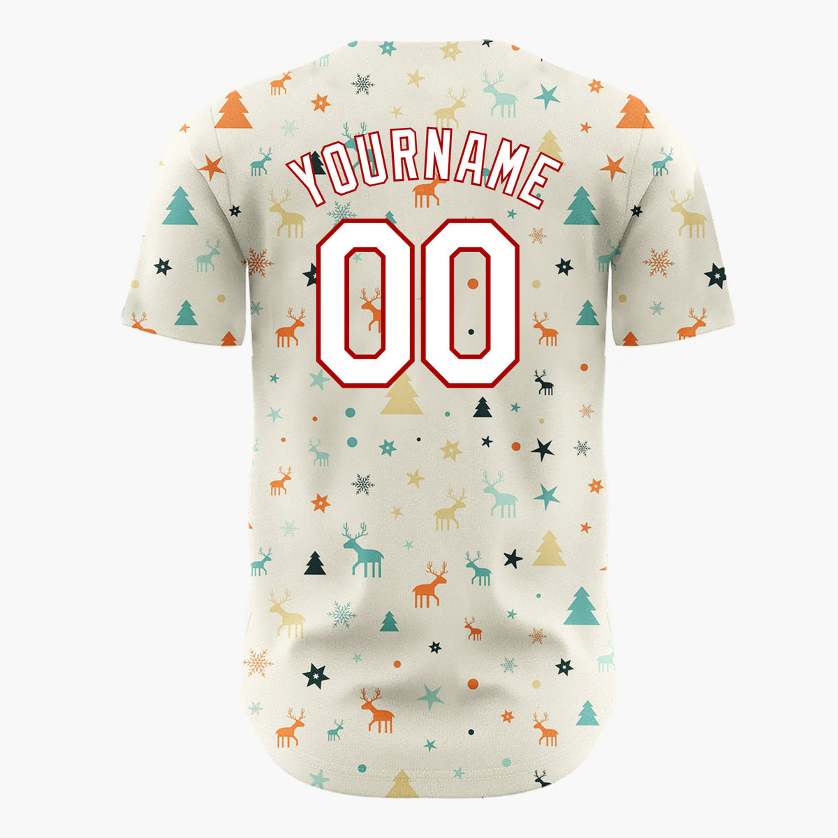 Custom Cream Mid Century Modern Deer Trees Retro Christmas Baseball Jersey