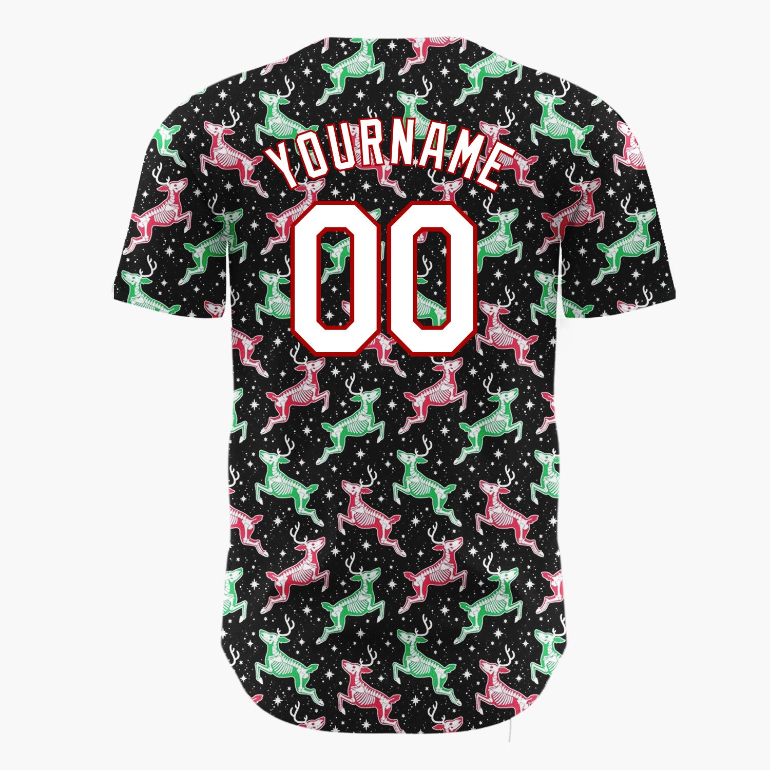 Custom Black Reindeer Pink Green Cartoon Pattern Christmas Baseball Jersey