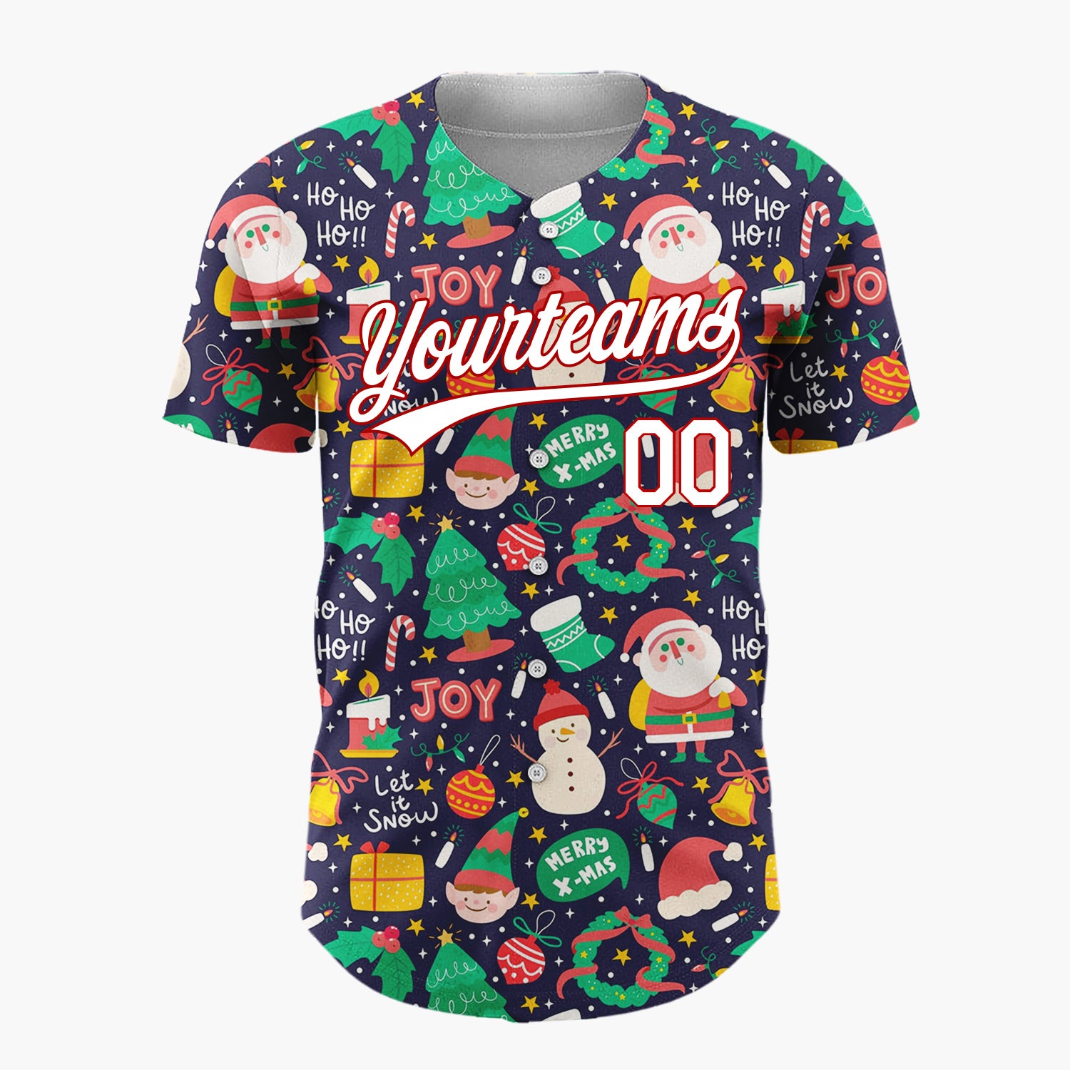 Custom Dark Blue Christmas Joy Doodles Cartoon Pattern Christmas Baseball Jersey