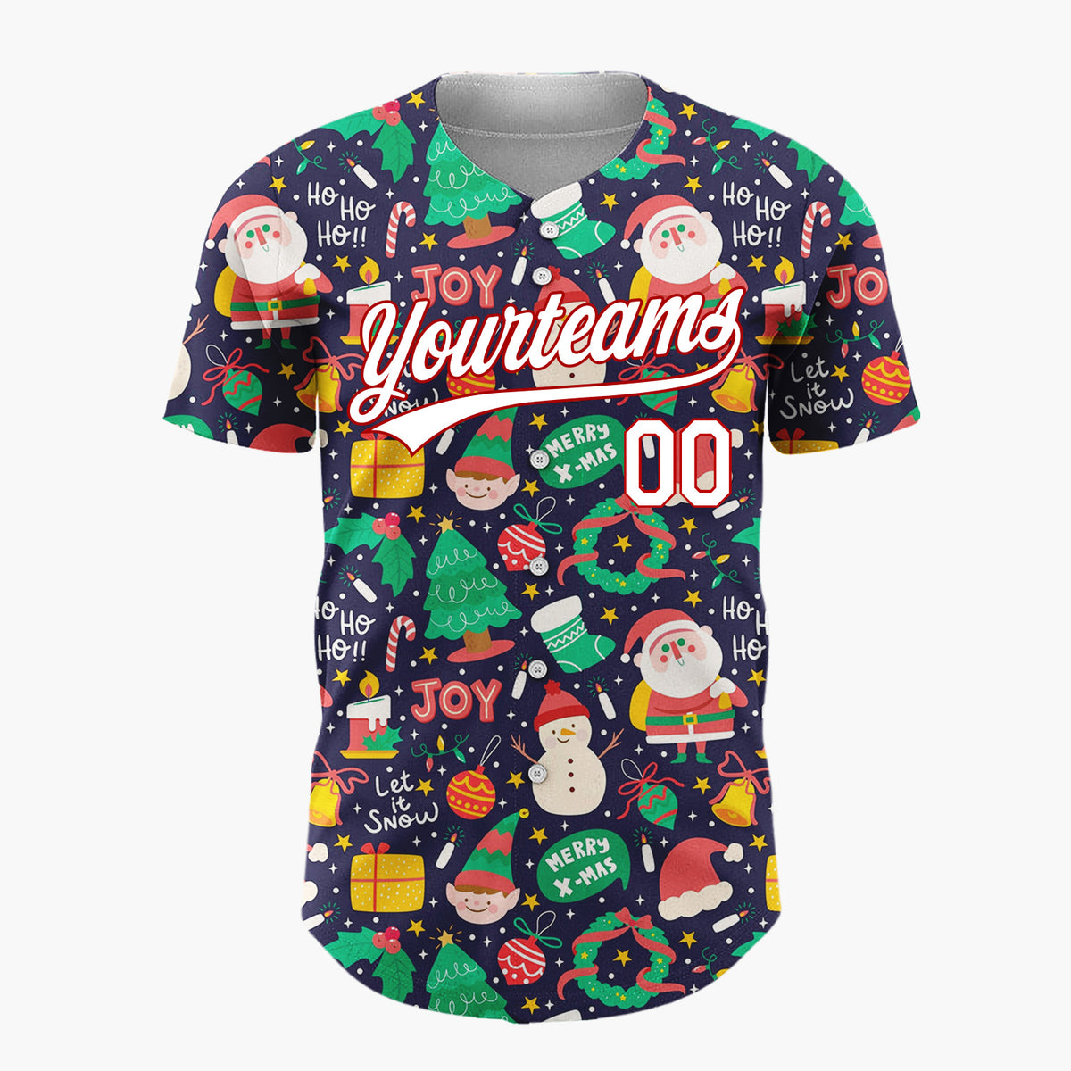 Custom Dark Blue Christmas Joy Doodles Cartoon Pattern Christmas Baseball Jersey