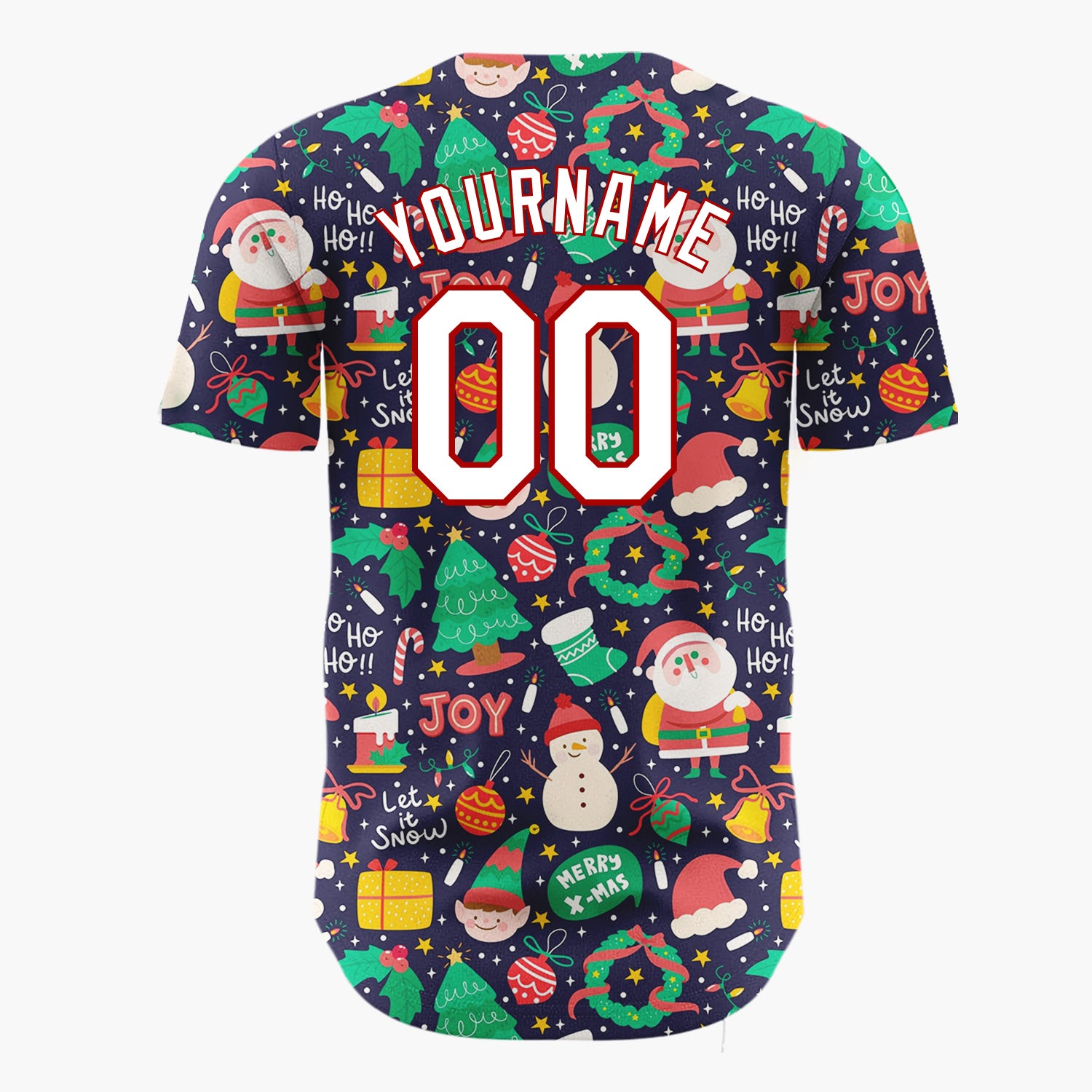 Custom Dark Blue Christmas Joy Doodles Cartoon Pattern Christmas Baseball Jersey