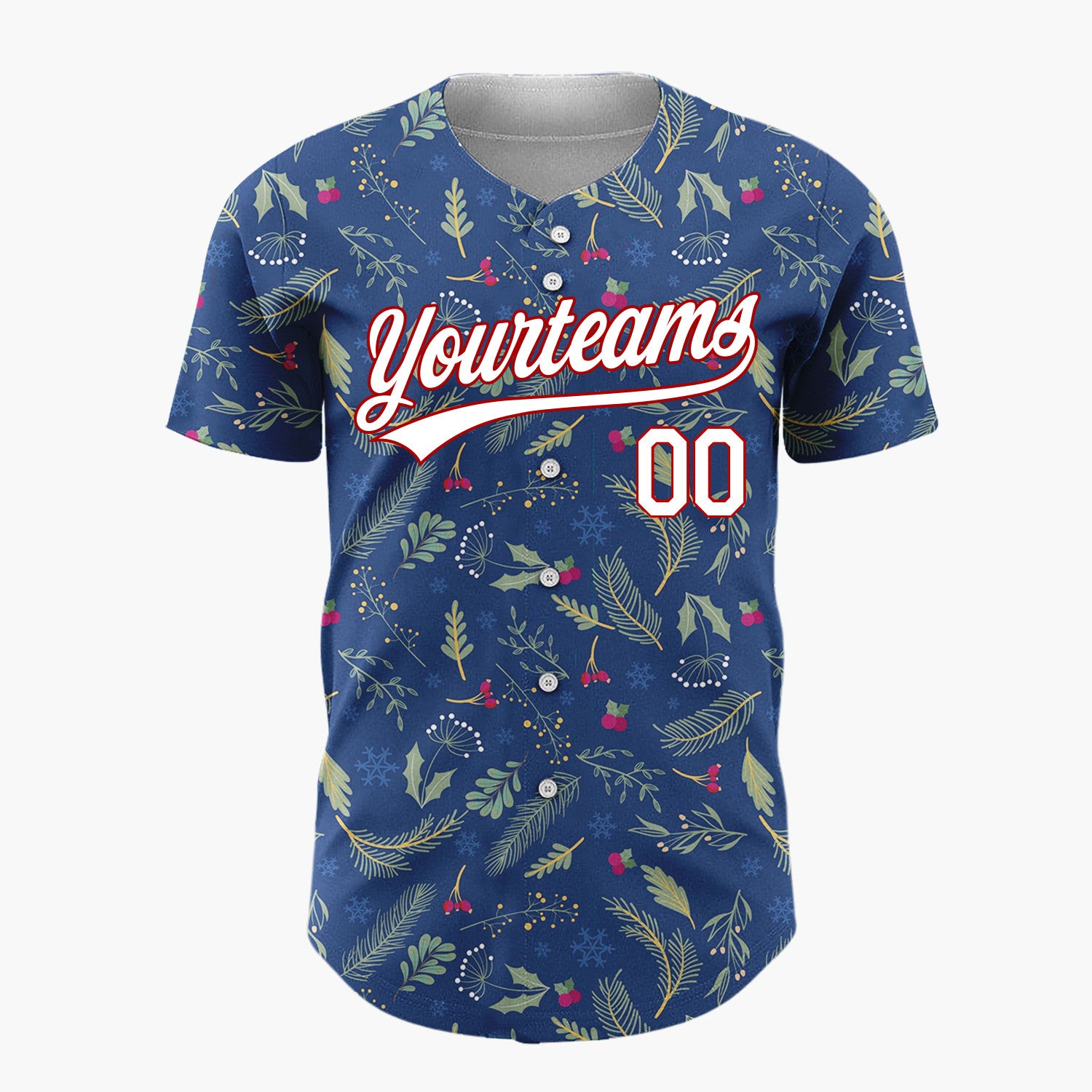 Custom Dark Blue Christmas Foliage Doodles Cartoon Pattern Christmas Baseball Jersey