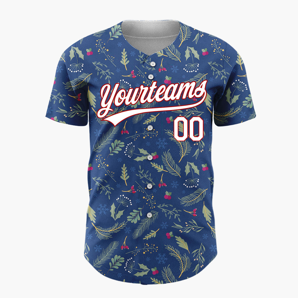 Custom Dark Blue Christmas Foliage Doodles Cartoon Pattern Christmas Baseball Jersey