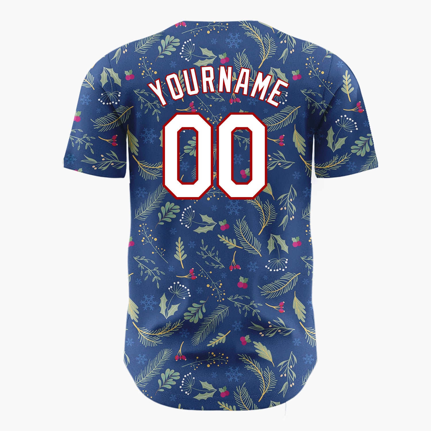Custom Dark Blue Christmas Foliage Doodles Cartoon Pattern Christmas Baseball Jersey