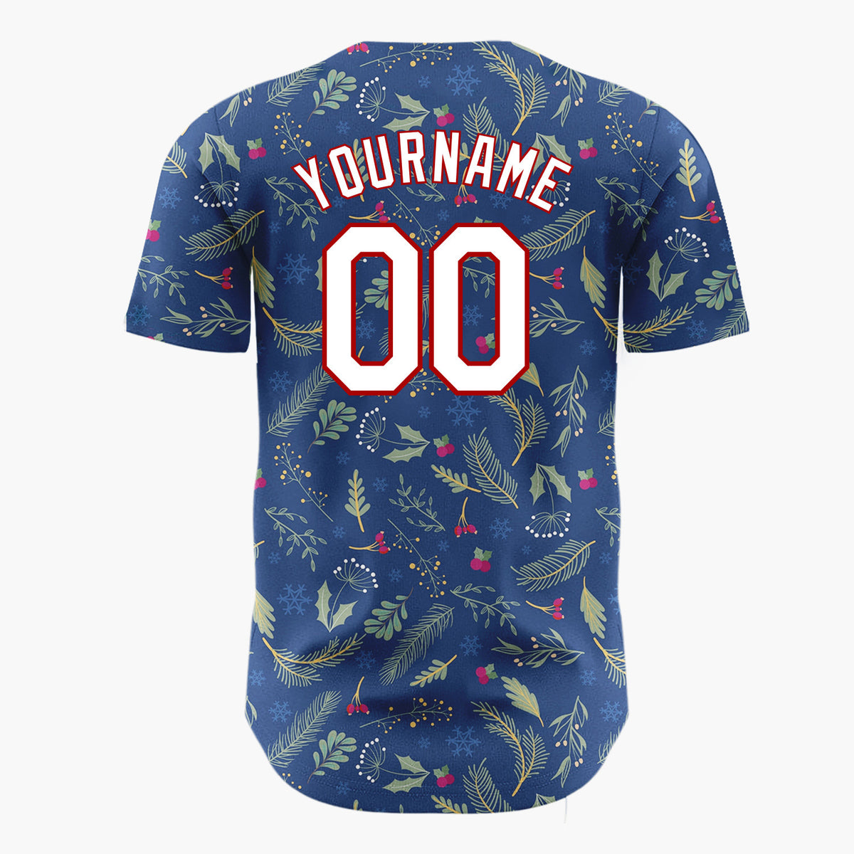 Custom Dark Blue Christmas Foliage Doodles Cartoon Pattern Christmas Baseball Jersey