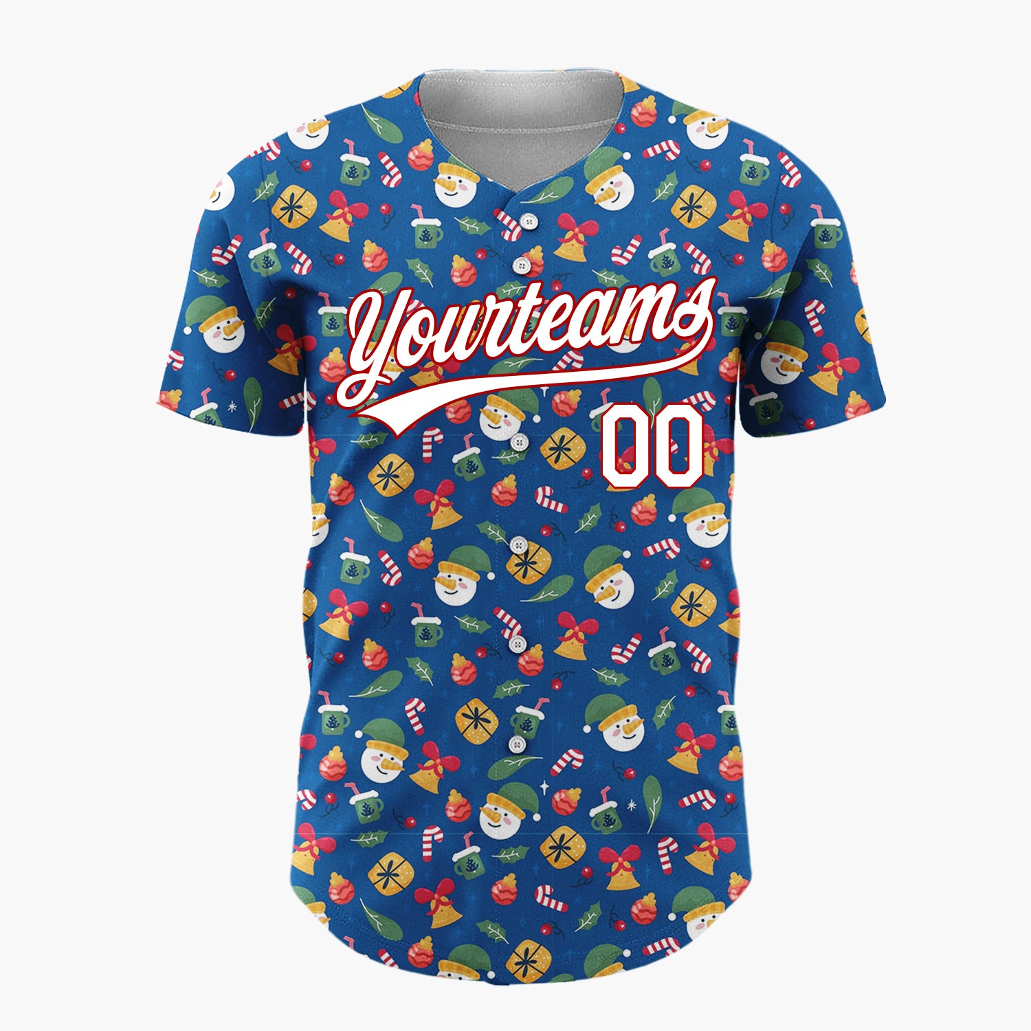 Custom Dark Blue Christmas Ornaments Abstract Cartoon Pattern Christmas Baseball Jersey