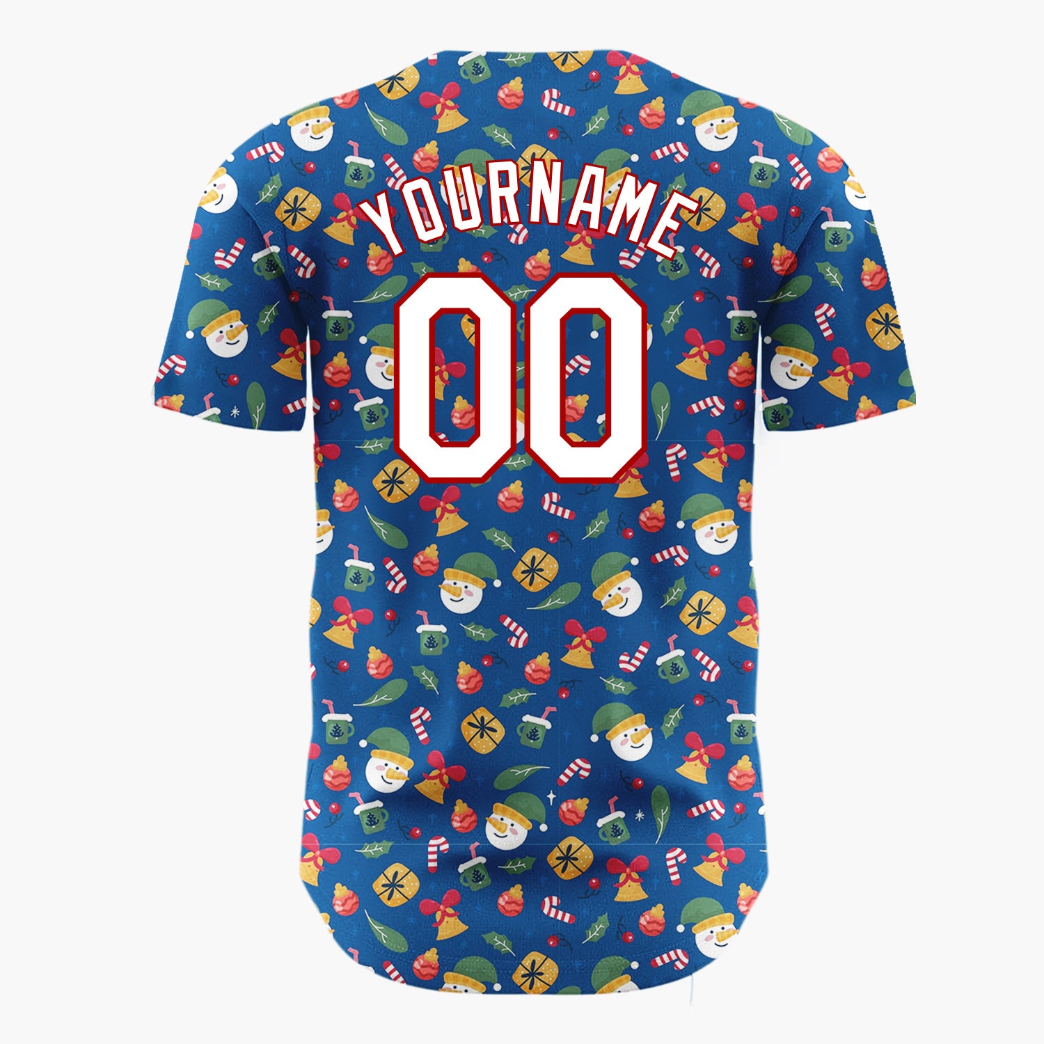 Custom Dark Blue Christmas Ornaments Abstract Cartoon Pattern Christmas Baseball Jersey