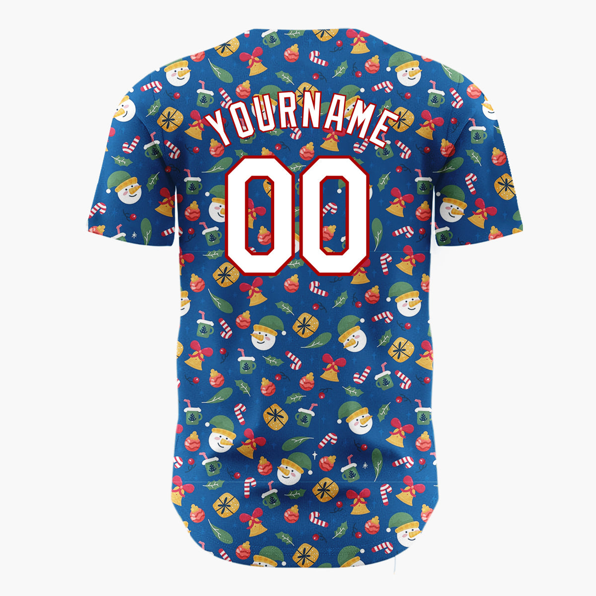 Custom Dark Blue Christmas Ornaments Abstract Cartoon Pattern Christmas Baseball Jersey