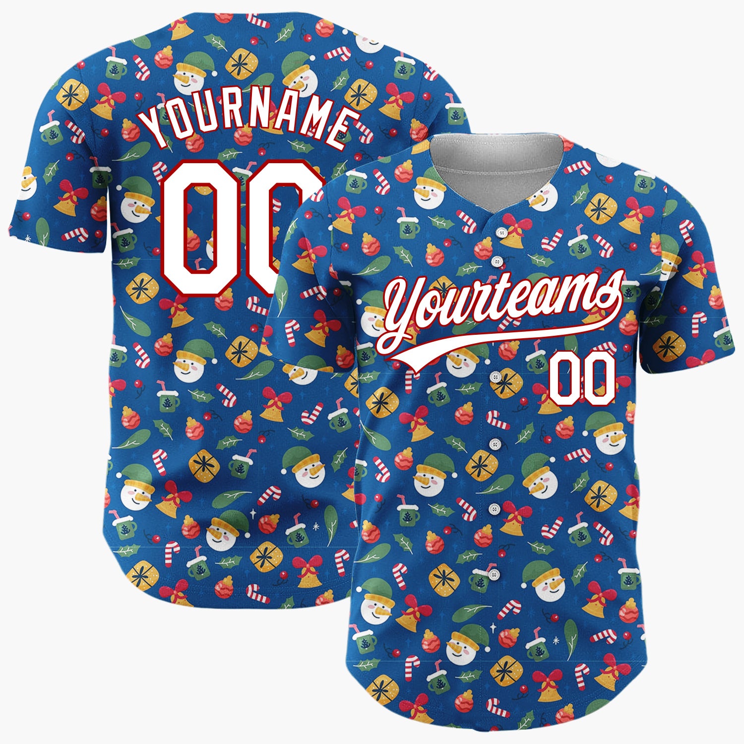 Custom Dark Blue Christmas Ornaments Abstract Cartoon Pattern Christmas Baseball Jersey