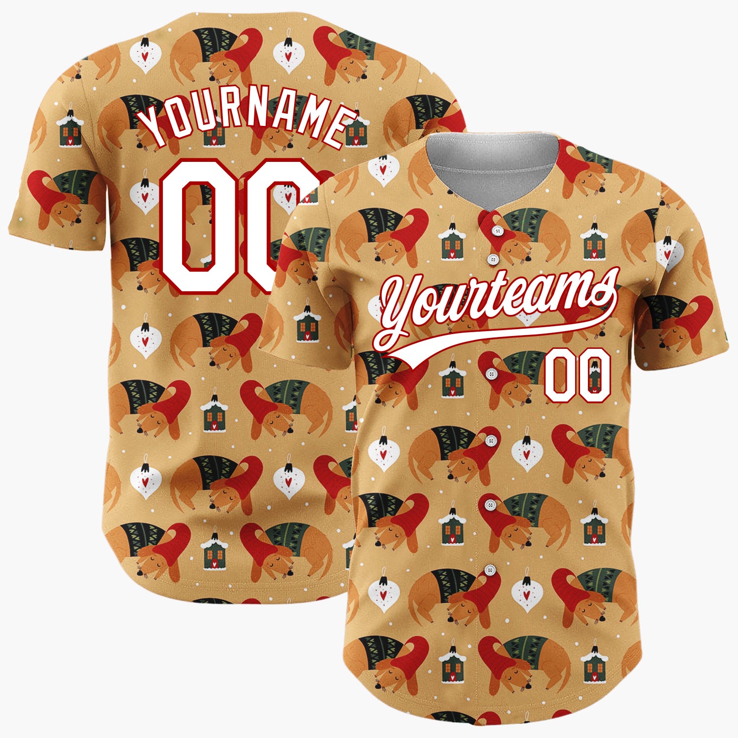 Custom Brown Dachshund and Gnome Christmas Baseball Jersey