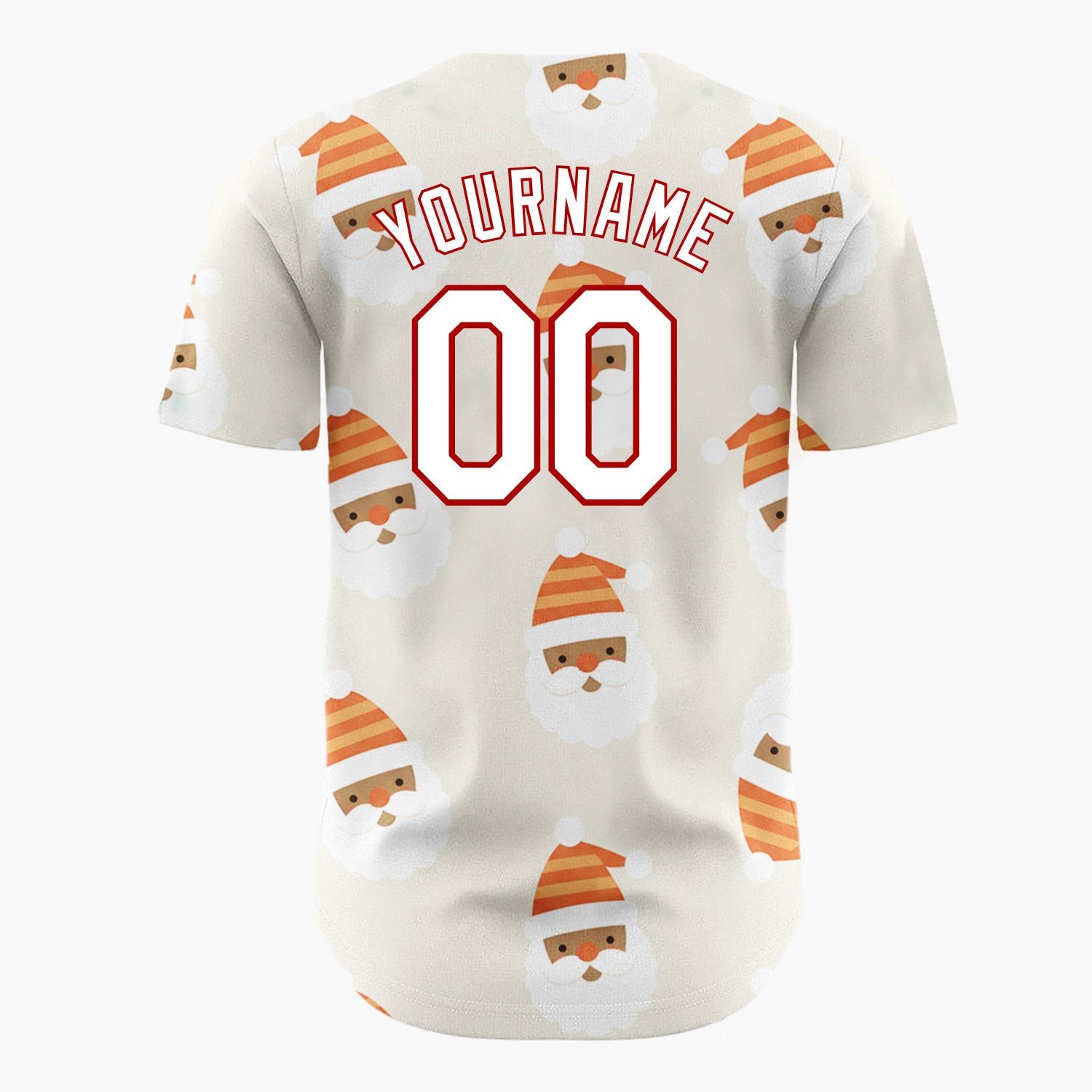 Custom Cream Orange Santa Claus Faces With Hats Merry Holiday Pattern Christmas Baseball Jersey