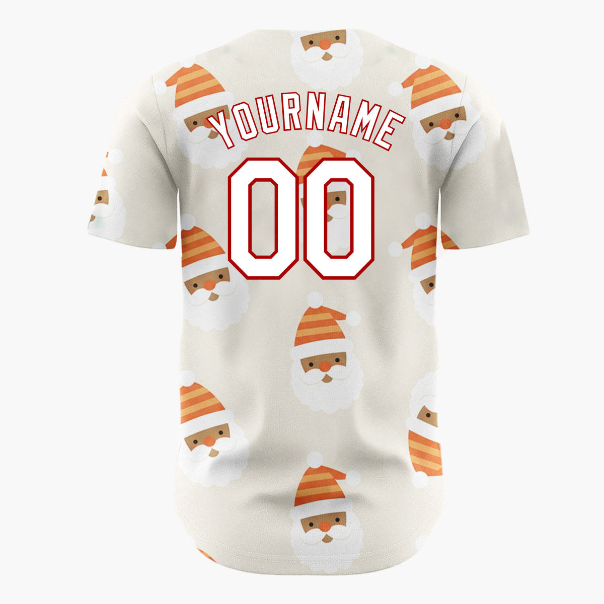 Custom Cream Orange Santa Claus Faces With Hats Merry Holiday Pattern Christmas Baseball Jersey
