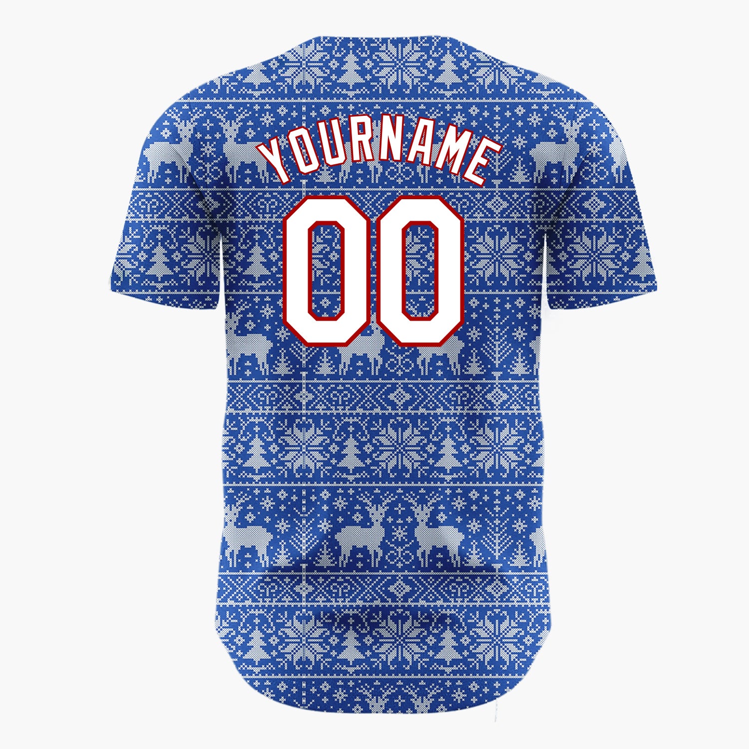 Custom Blue Reindeer Snowflake Bands Fair Isle Knitted Pattern Christmas Baseball Jersey