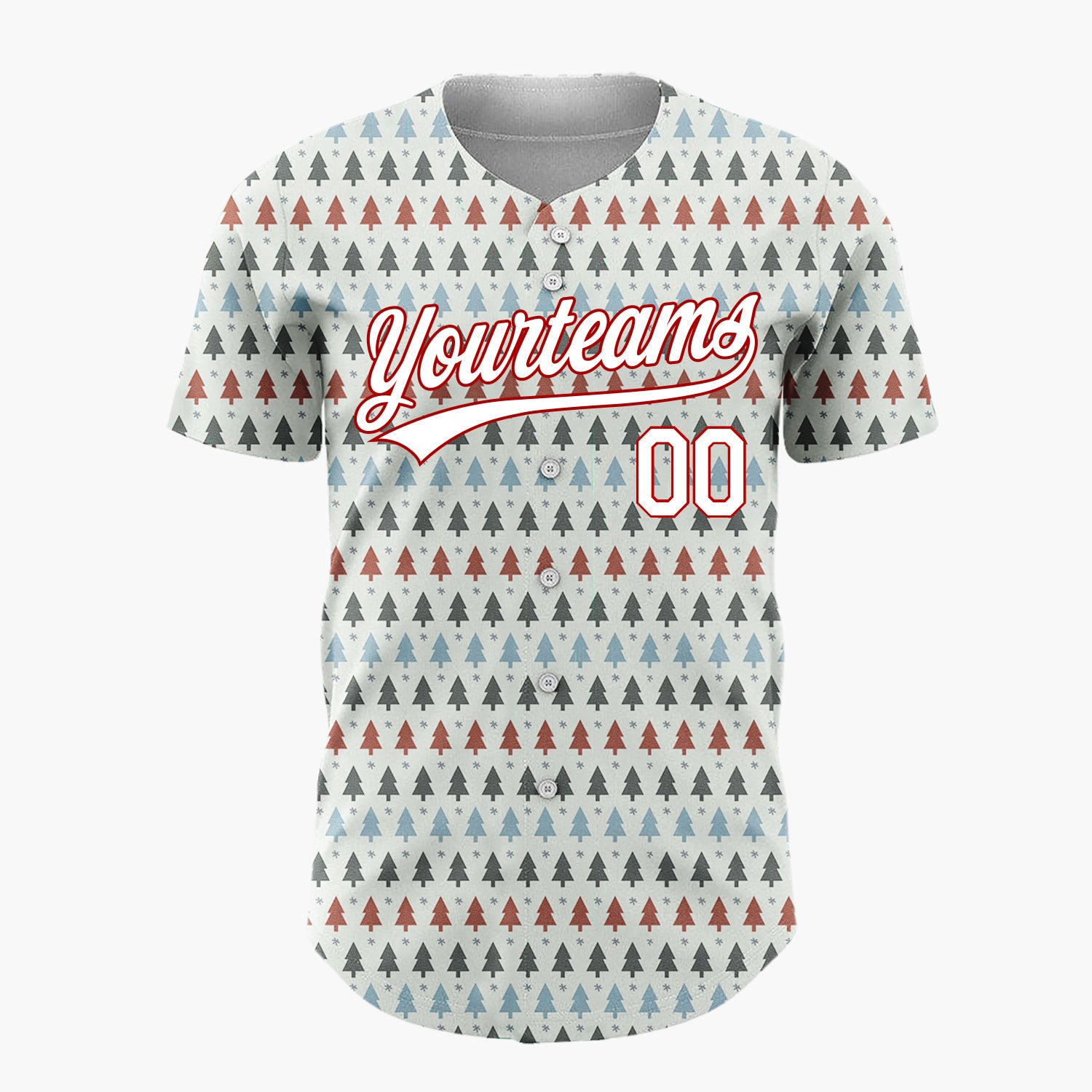 Custom Cream Red Blue Christmas Trees Minimal Geometric Pattern Christmas Baseball Jersey