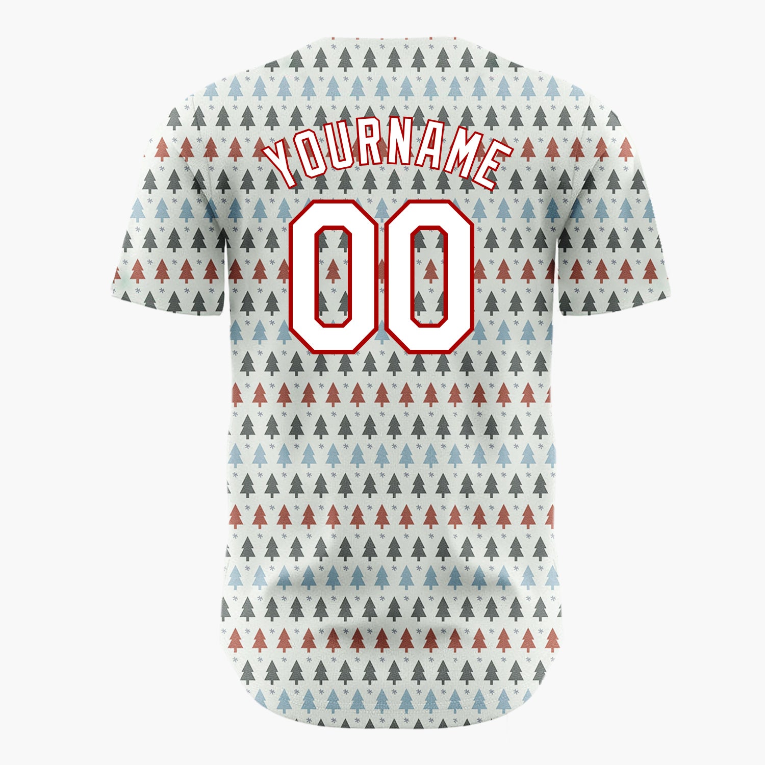 Custom Cream Red Blue Christmas Trees Minimal Geometric Pattern Christmas Baseball Jersey