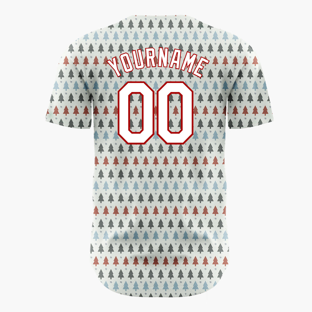 Custom Cream Red Blue Christmas Trees Minimal Geometric Pattern Christmas Baseball Jersey