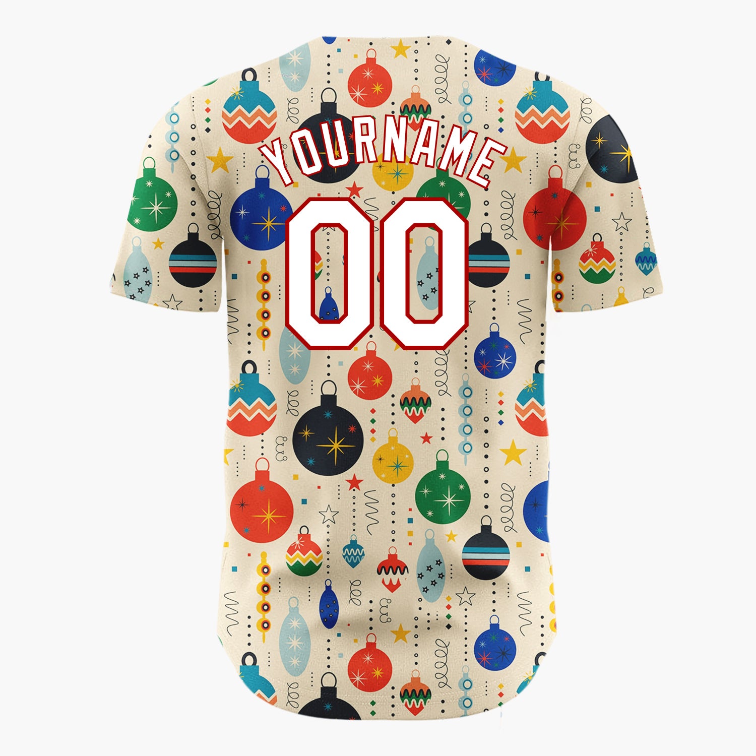 Custom Cream Retro Mid Century Christmas Ornament Pattern Christmas Baseball Jersey