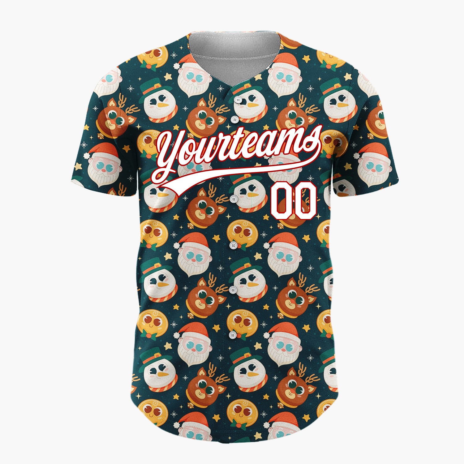 Custom Dark Blue Christmas Characters Cute Cartoon Pattern Christmas Baseball Jersey