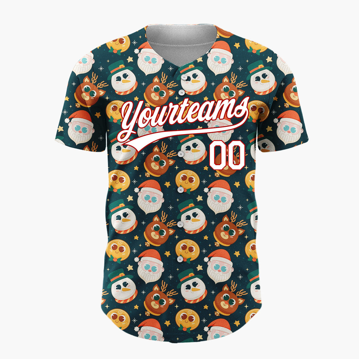 Custom Dark Blue Christmas Characters Cute Cartoon Pattern Christmas Baseball Jersey