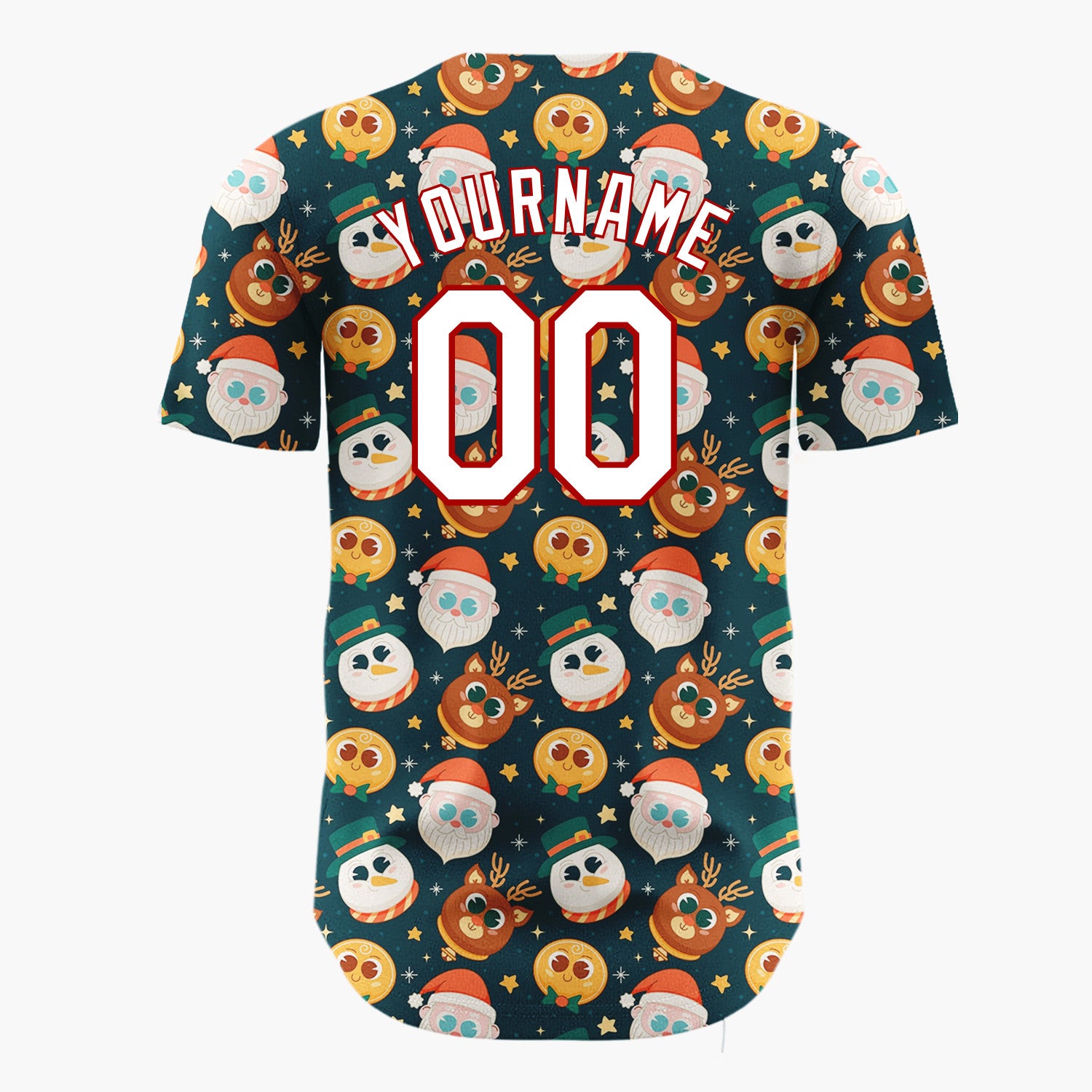 Custom Dark Blue Christmas Characters Cute Cartoon Pattern Christmas Baseball Jersey